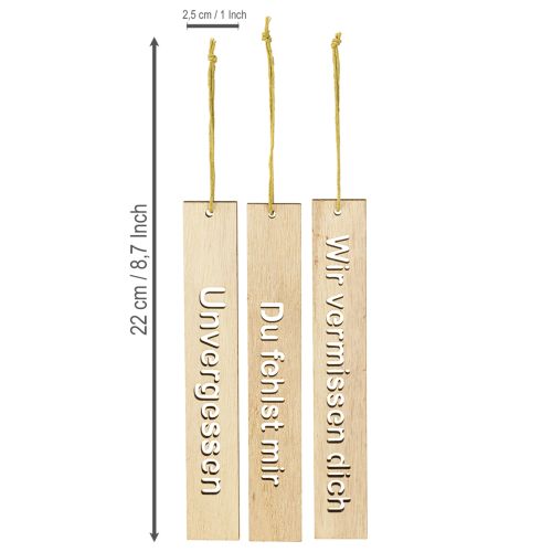 Artikel Holzanhänger mit Trauerspruch FSC-zertifiziert 16x2,5cm 12er-Set