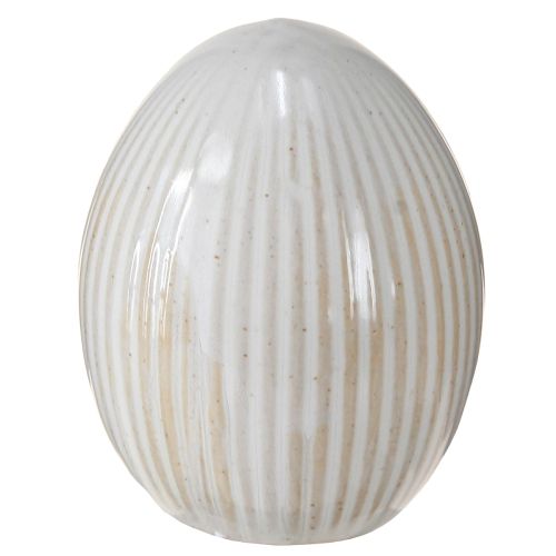 Artikel Keramik-Osterei Deko Weißgrau Rillen für Ostern 5x6cm 6er Set