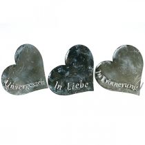 Trauerstecker Herzen “Unvergessen” „In Liebe" “In Erinnerung”, Metalldeko, Silbern 8×7cm 12St