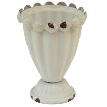 Vintage Metall Pokalvase Creme Braun, Deko-Vase für Trockenblumen & Sukkulenten Ø9cm H13cm