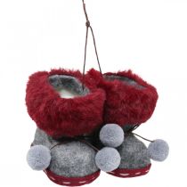 Artikel Christbaumschmuck Stiefel mit Bommel 8cm Grau/Rot 3St