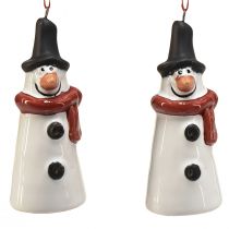 Fröhliche Schneemann-Hängedeko – Weiß mit rotem Schal und schwarzem Hut, 7.5 cm – Perfekt für festliche Weihnachtsbäume – 2 St