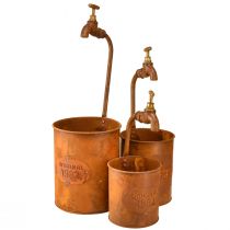 Artikel Metall Übertopf-Set Mit Wasserhahn Deko Rostoptik | Garten Vintage Charm | Pflanzgefäß | Größen-Set 3-teilig