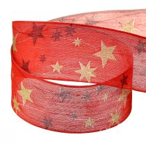 Artikel Weihnachtsband Rot Band mit Sternen Drahtkante 40mm 15m