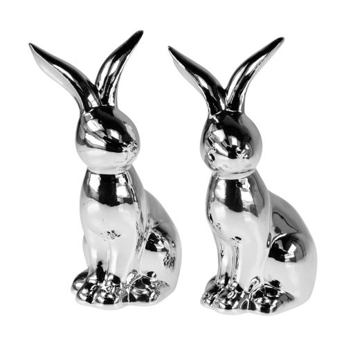 Artikel Deko Osterhase Keramik Deko Hase sitzend Silber 18cm 2St