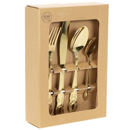 Artikel 16-teiliges Besteck-Set aus Edelstahl, goldfarben, im Karton verpackt