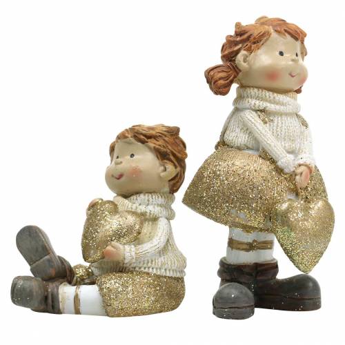 Artikel Deko-Figuren Brüderchen und Schwesterchen Gold, Glitter 10/6,5cm 2er-Set