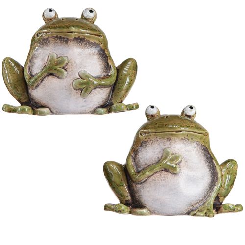 Artikel Deko Frosch aus Keramik Grün Braun Vintage 15,5cm 2er Set für Sommerdeko