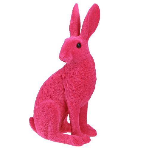 Deko Hase sitzend Osterhase Pink beflockt 12×9×25cm Osterdeko Figur