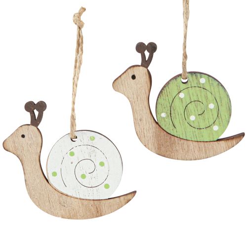 Deko Schnecke Holz Hängedeko Natur Grün Frühling Sommer 6,5cm 12er-Set