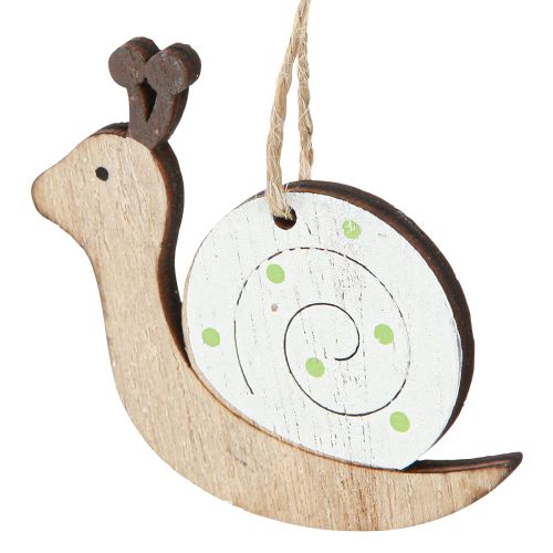 Artikel Deko Schnecke Holz Hängedeko Natur Grün Frühling Sommer 6,5cm 12er-Set