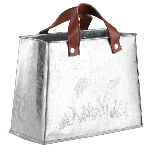 Deko Tasche Metall Silber Weiß Braun Pflanztopf Vintage L22cm 2St