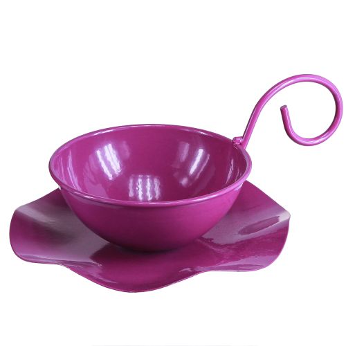 Deko Tasse Metall Lila mit Unterteller 2er Set Ø11,5cm H8cm