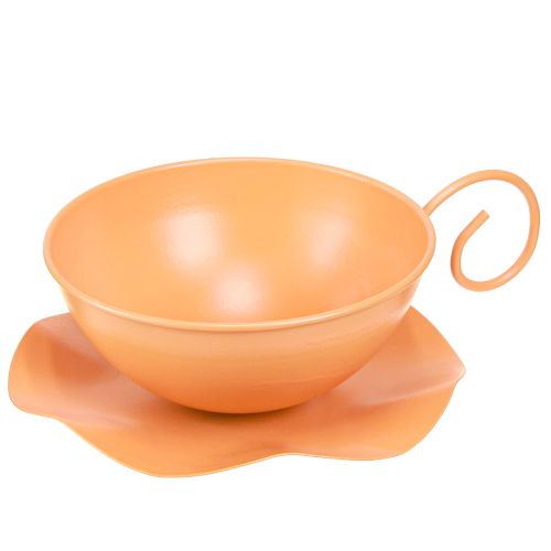 Deko Tasse Metall Orange Ø16cm H9cm + Teller - Floristik21