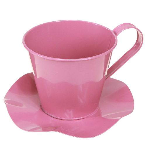 Deko Teetasse Rosa Metall Ø12 H10cm mit Unterteller 8 St