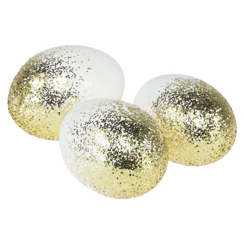 Floristik21 Deko Ostereier echtes Gänseei Weiß mit Gold-Glitter H7,5–8,5cm 10St