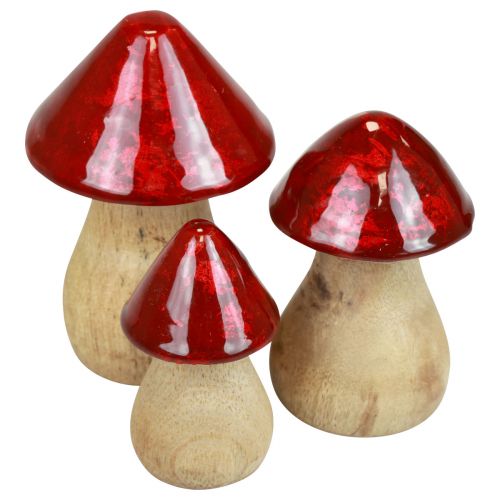 Artikel Deko Pilze Holzpilze Rot Glanz Herbstdeko H6/8/10cm 3er-Set