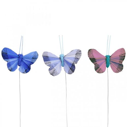 Artikel Deko-Schmetterlinge Federschmetterling Rosa, Blau 6cm 24St