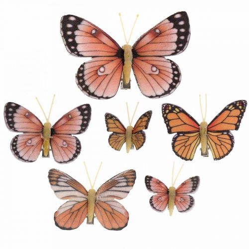 Floristik21.de Deko Schmetterlinge mit Clip B4,5–11,5cm 10St Braun  Orange-371-350