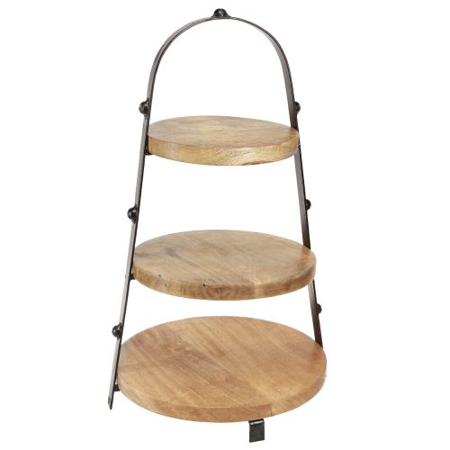 Etagere 3-stöckig Holz Dekoration Natur Schwarz Ø30cm H52cm