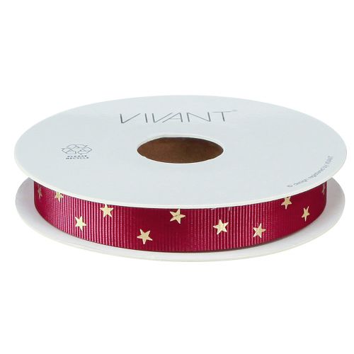 Artikel Elegantes Dekoband Dunkelrot mit goldenen Sternen 15mm x 20m für weihnachtliche Akzente