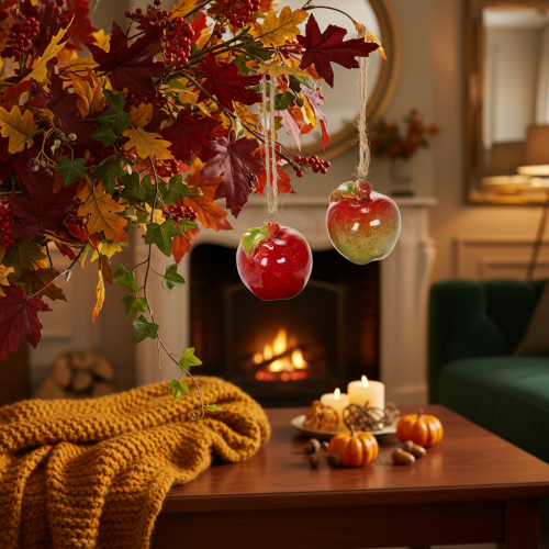 Artikel Keramikapfel Herbstdeko zum Hängen 5cm rot-grün 4er Set