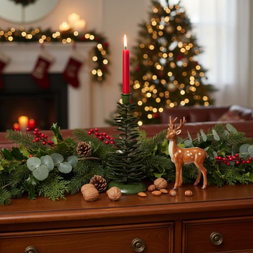 Artikel Kerzenhalter Metall Tannenbaum-Form Grün 28cm Innenbereich