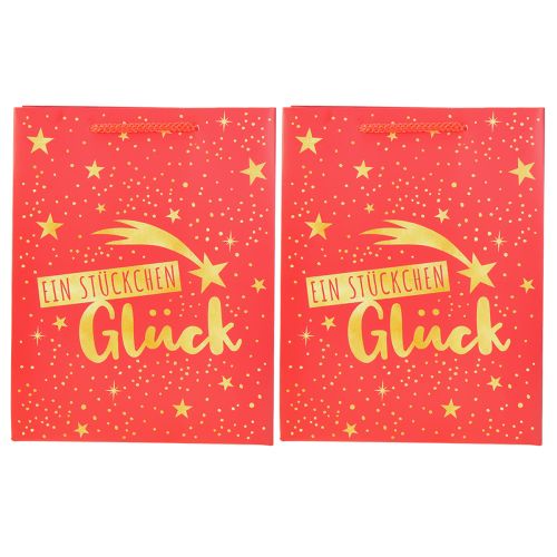 Artikel Geschenktüte Weihnachten „Ein Stückchen Glück“ Rot, Sterne, 23cm, 2er Set