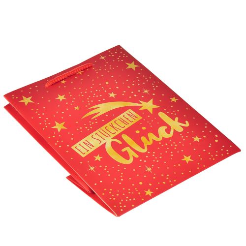 Artikel Geschenktüte Weihnachten „Ein Stückchen Glück“ Rot, Sterne, 23cm, 2er Set