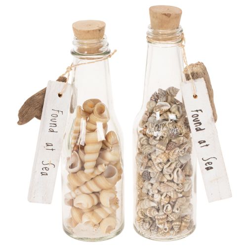 Artikel Glasflasche Set mit Muscheln und Anhänger, ca. 17 cm, Naturdeko, 2 Stück