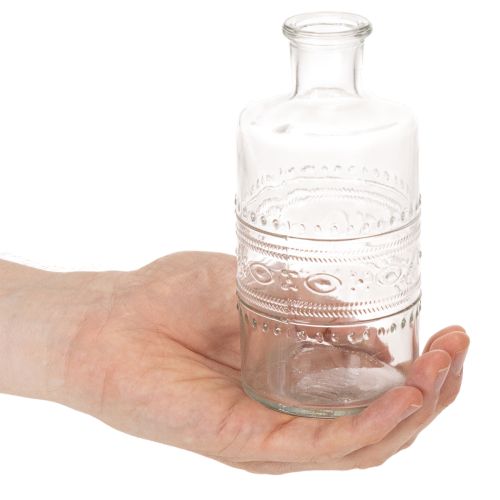 Artikel Glasflasche zylindrisch klar mit Muster 15cm als Dekovase 6er Set