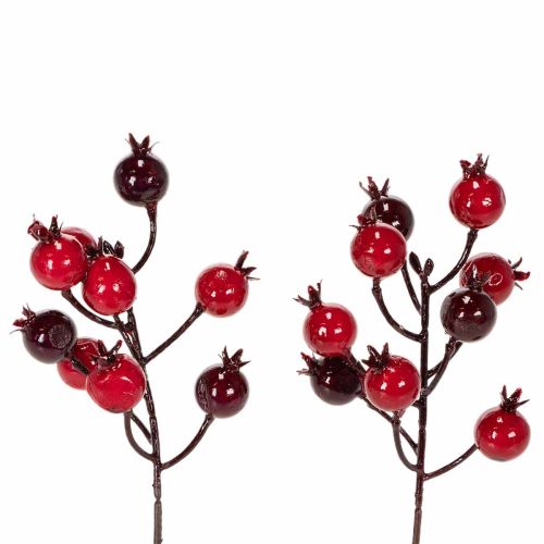 Artikel Kunstzweig Granatapfel, 19 cm, rot, 4 Stück, mit verzweigten Stielen