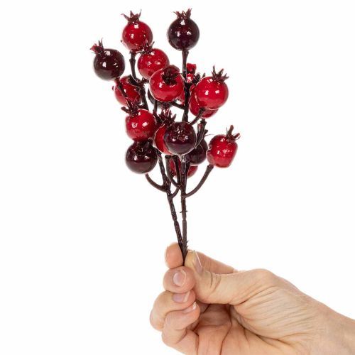 Artikel Kunstzweig Granatapfel, 19 cm, rot, 4 Stück, mit verzweigten Stielen