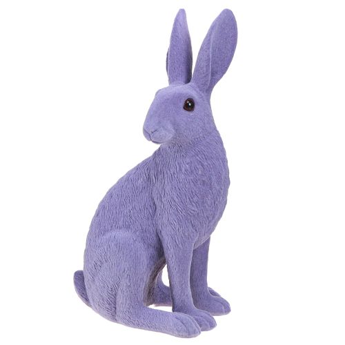 Hase sitzend Osterhase Deko beflockt Flieder Frühlingsdeko 12×9×25cm