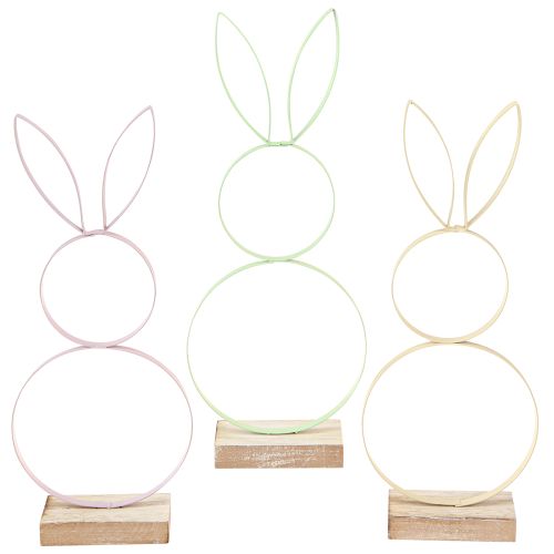 Hasen Deko Metall Holz Natur Mint Gelb Rosa 28cm 3er-Set Ostern Frühling