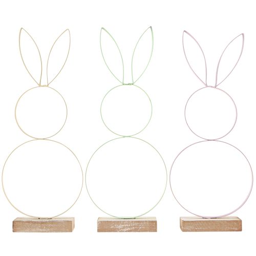 Artikel Hasen Deko Metall Holz Natur Mint Gelb Rosa 28cm 3er-Set Ostern Frühling