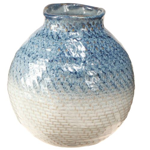 Keramikvase Blau Weiß Glasiert, Geflochtene Optik H18,5cm Dekoration