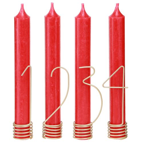 Artikel Adventskalender-Kerzenhalter Zahlen 1-4 aus Metall in Mattgold, H10cm, für Adventsdeko (4er-Set)