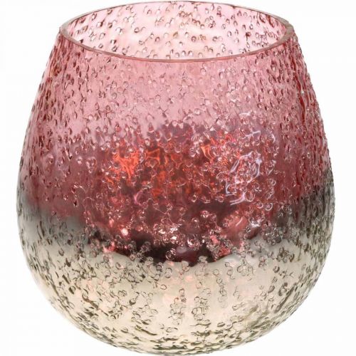 Floristik21.de Glaswindlicht, Teelichthalter, H15cm-00017 Tischdeko, Ø15cm Rosa/Silbern Kerzenglas
