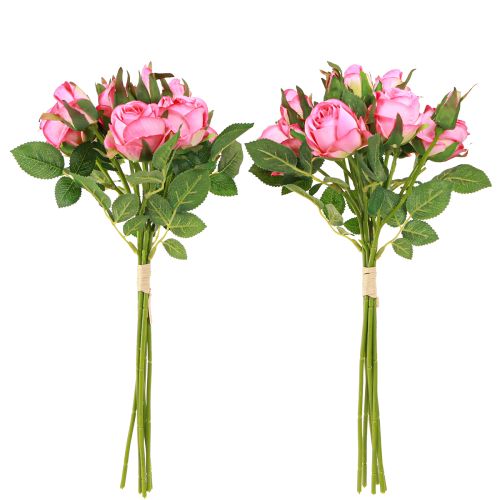 Artikel Künstliche Rosen Pink Bund 36cm 6St Dekoration Seidenblumen