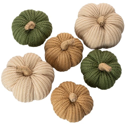 Artikel Deko Kürbis gestrickt Textil 10/8 cm Braun Beige Grün 6er-Set für Innenbereich
