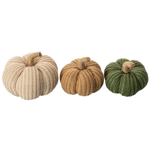 Artikel Deko Kürbis gestrickt Textil 10/8 cm Braun Beige Grün 6er-Set für Innenbereich