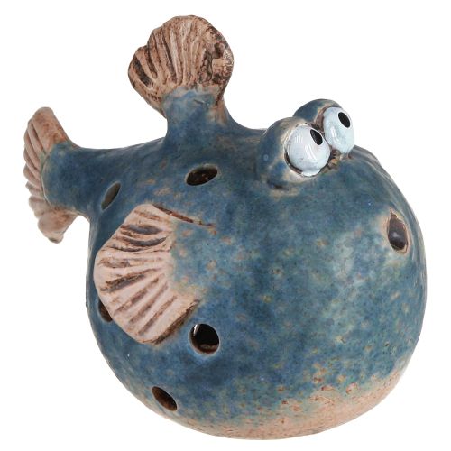 Kugelfisch Teelichthalter Keramik Blau Maritim 15cm 2er Set Deko