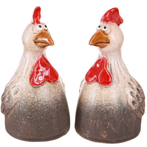 Lustiges Keramik Huhn Deko Figur Ostern 13,5cm Set 2 Stk Handbemalt Frühlingsdeko