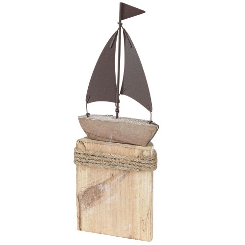 Artikel Maritime Deko Segelboot aus Holz mit Fischen, Weiß Blau, 24cm