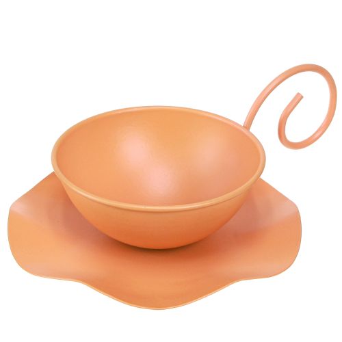 Metall Deko Tasse Orange Ø11,5cm H6cm Unikat Mit Unterteller 2St