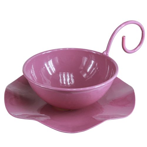 Metall Deko Tasse mit Unterteller Pink H8cm Ø11,5cm, Set 2, Floristik21 Tischdeko