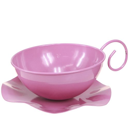 Metalltasse Deko Pink Ø16cm H9cm mit Unterteller 2St für Floristen