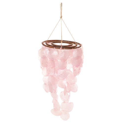 Artikel Windspiel aus Capiz-Muscheln und Holz, 70 cm, Rosa, für Innen- und geschützten Außenbereich