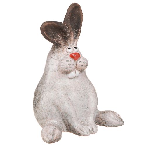 Sitzender Keramik Osterhase Braun Weiß 13x12x18cm Dekoration Figur